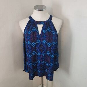 Express Womens Blue Purple Paisley Medallion Halter Keyhole Blouse Top Medium